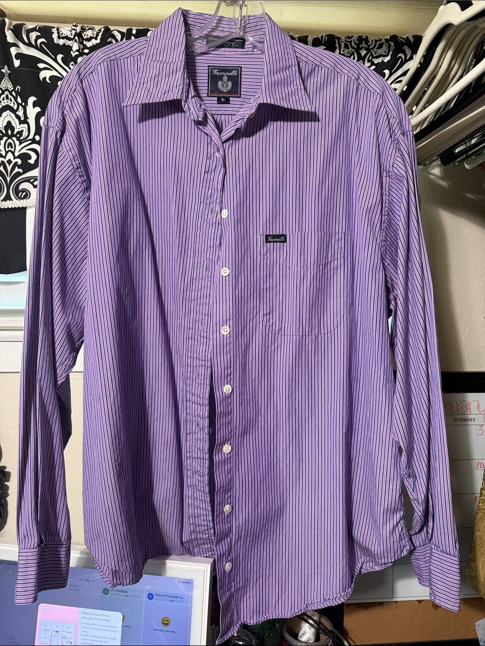Izod Men’s Lavender and Navy Thin-Stripe Dress Shirt
